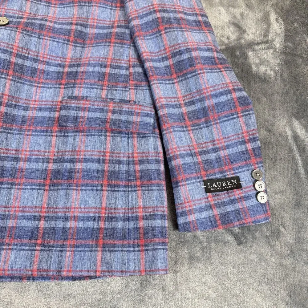 LAUREN RALPH LAUREN Boy 20R Bloxbury Blue Red Plaid Sport Coat Blazer Linen Blen